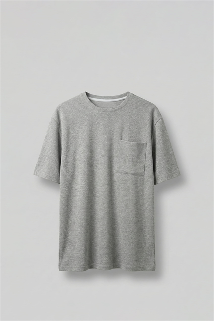 Erkek Oversize Önü Cepli Dokulu T-Shirt Gri