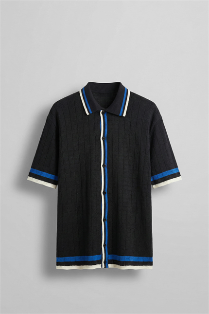 Erkek Oversize Örme Desenli Gömlek Siyah