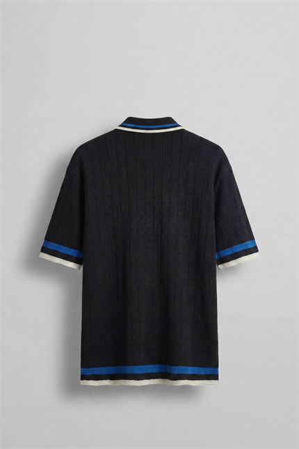 Erkek Oversize Örme Desenli Gömlek Siyah