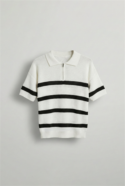 Erkek Oversize Örme Triko Polo Yaka T-Shirt Ekru