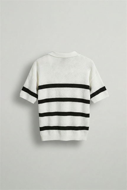 Erkek Oversize Örme Triko Polo Yaka T-Shirt Ekru