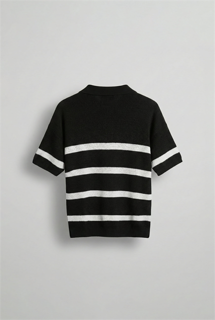 Erkek Oversize Örme Triko Polo Yaka T-Shirt Siyah