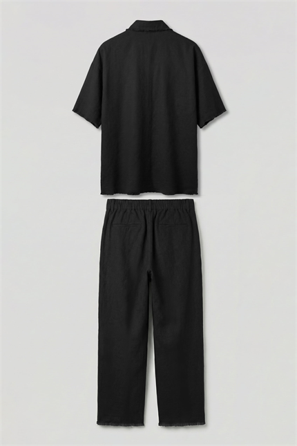 Erkek Oversize Pamuklu Gömlek Pantolon İkili Takım Siyah
