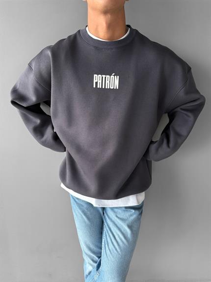 Erkek Oversize Baskılı Premium Sweatshirt Antrasit