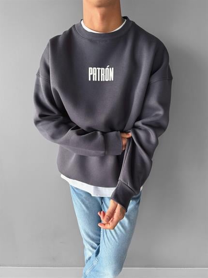 Erkek Oversize Baskılı Premium Sweatshirt Antrasit