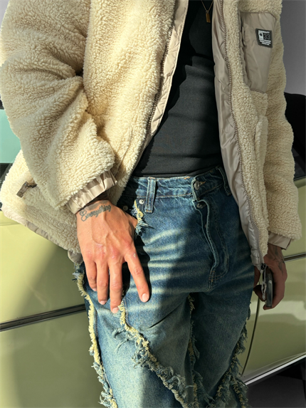 Erkek Oversize Peluş Mont Sweatshirt Ceket Bej