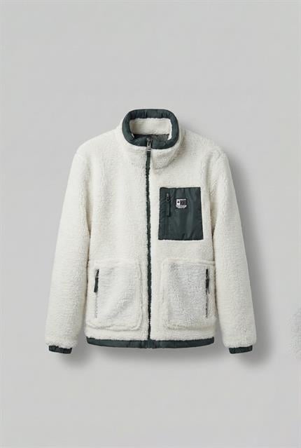 Erkek Oversize Peluş Mont Sweatshirt Ceket Beyaz