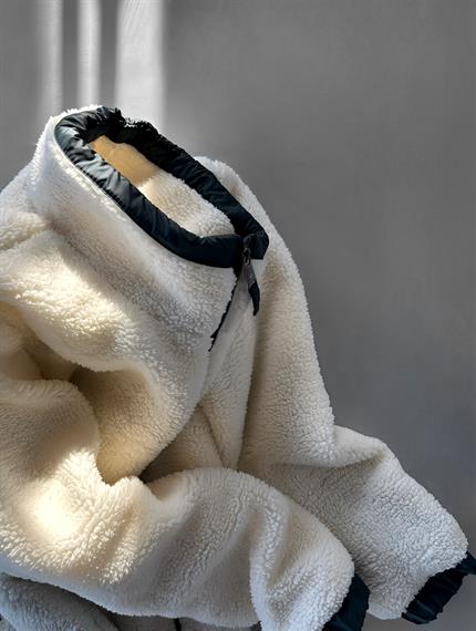 Erkek Oversize Peluş Mont Sweatshirt Ceket Beyaz