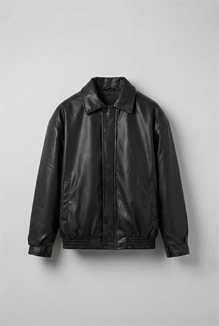 Erkek Oversize Premium Basic Deri Ceket Siyah