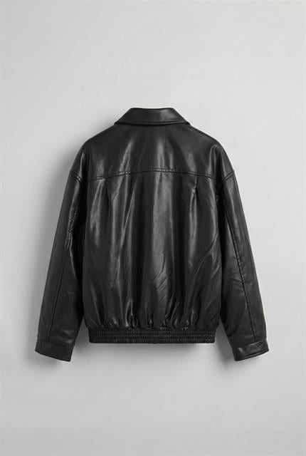 Erkek Oversize Premium Basic Deri Ceket Siyah