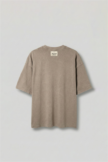 Erkek Oversize Premium Cep Nakışlı T-Shirt Bej