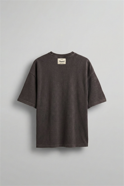 Erkek Oversize Premium Cep Nakışlı T-Shirt Kahverengi
