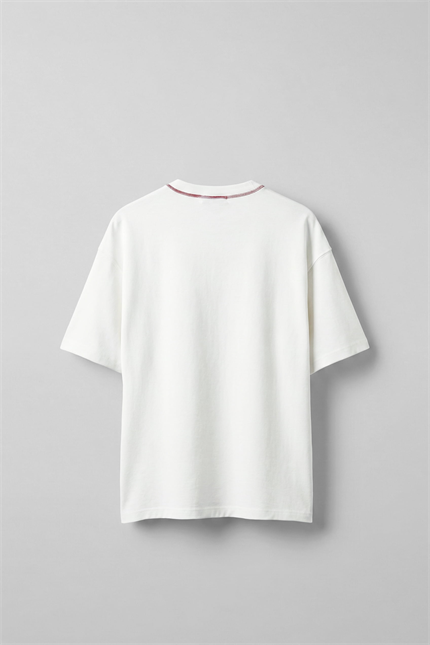 Erkek Oversize Premium Kontrast Yaka Baskılı T-Shirt Ekru