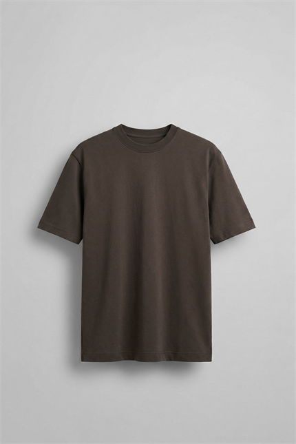 Erkek Oversize Premium Kumaş Gramajlı Basic T-Shirt Kahverengi
