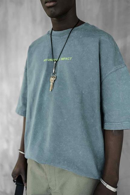Erkek Oversize Premium Yıkamalı T-Shirt Füme