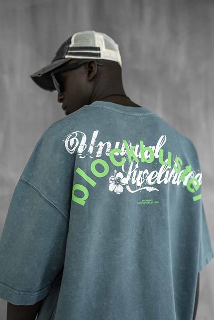 Erkek Oversize Premium Yıkamalı T-Shirt Füme