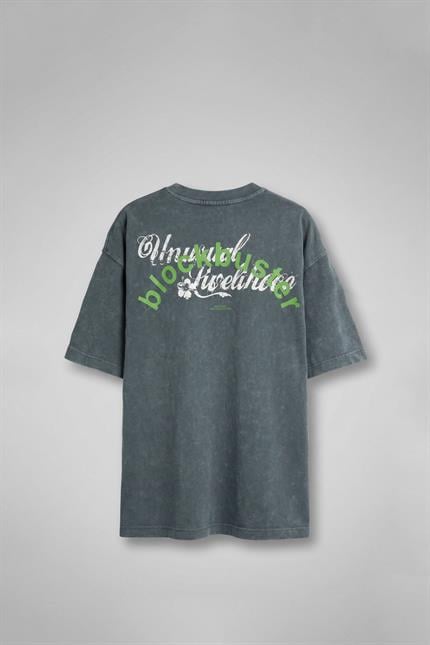 Erkek Oversize Premium Yıkamalı T-Shirt Füme