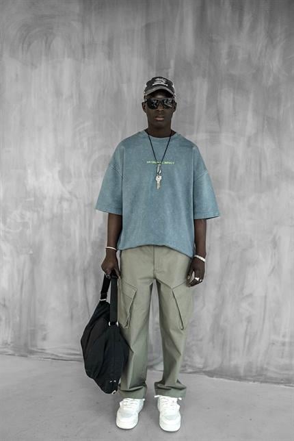 Erkek Oversize Premium Yıkamalı T-Shirt Füme