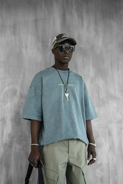 Erkek Oversize Premium Yıkamalı T-Shirt Füme