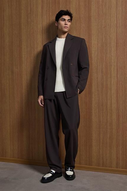 Erkek Oversize Rahat Kalıp Kruvaze Takım Elbise Kahve