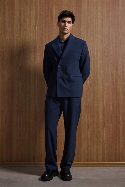 Erkek Oversize Rahat Kalıp Kruvaze Takım Elbise Lacivert