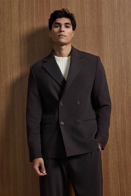 Erkek Oversize Rahat Kalıp Kruvaze Takım Elbise Kahve