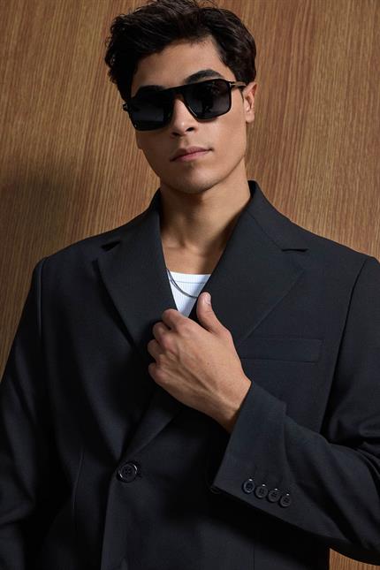 Erkek Oversize Rahat Kalıp Kruvaze Takım Elbise Siyah