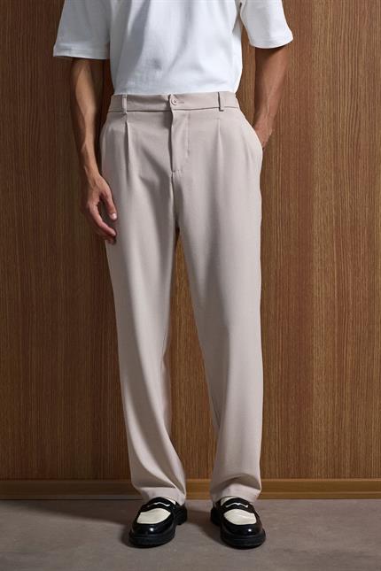 Erkek Oversize Rahat Kalıp Kruvaze Takım Elbise Bej