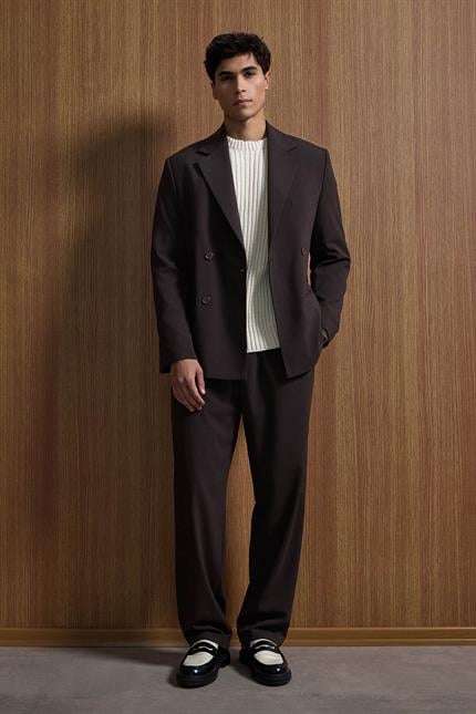 Erkek Oversize Rahat Kalıp Kruvaze Takım Elbise Kahve