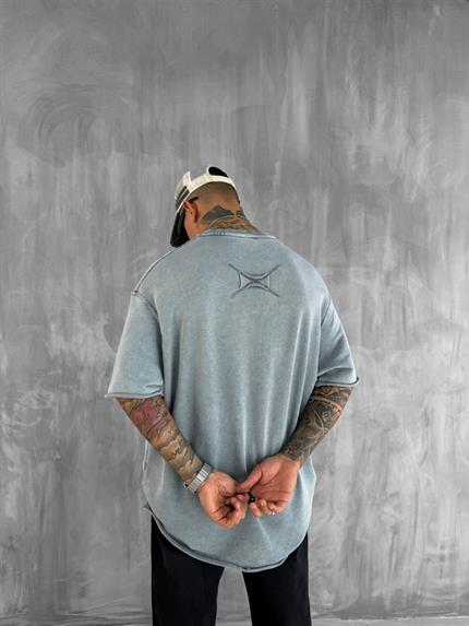 Erkek Oversize Rahat Kesim Yıkamalı T-Shirt Gri