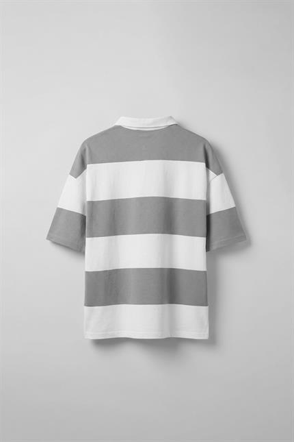 Erkek Oversize Renk Bloklu Polo Yaka T-Shirt Gri