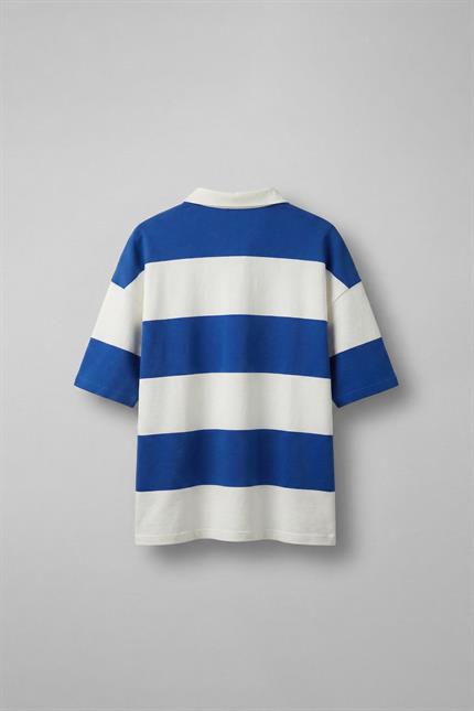 Erkek Oversize Renk Bloklu Polo Yaka T-Shirt Saks Mavi