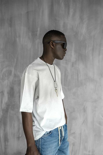 Erkek Oversize Yıkamalı Premium T-Shirt Beyaz