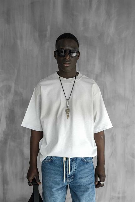 Erkek Oversize Yıkamalı Premium T-Shirt Beyaz