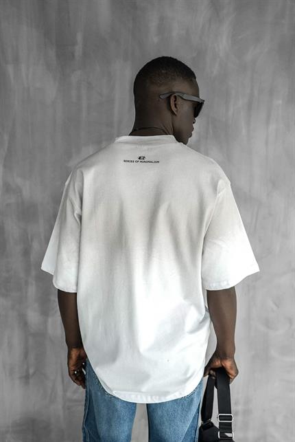 Erkek Oversize Yıkamalı Premium T-Shirt Beyaz