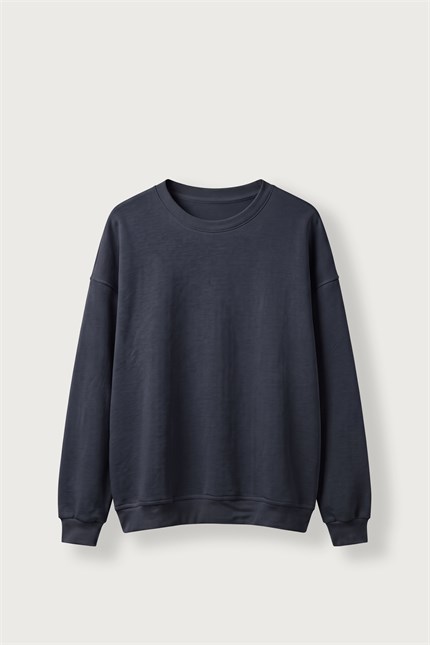 Erkek Oversize Şardonlu Basic Sweatshirt Lacivert
