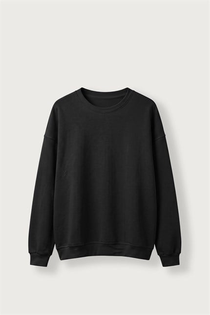 Erkek Oversize Şardonlu Basic Sweatshirt Siyah