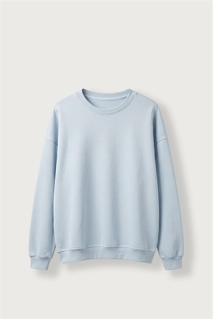 Erkek Oversize Şardonlu Basic Sweatshirt Açık Mavi