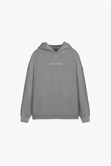 Erkek Oversize Savage Baskılı Premium Kapüşonlu Sweatshirt Gri