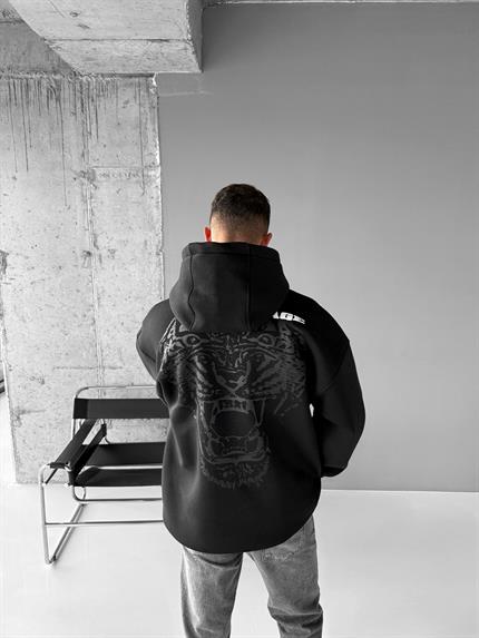 Erkek Oversize Savage Baskılı Premium Kapüşonlu Sweatshirt Siyah