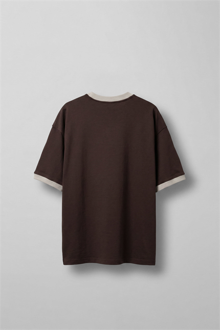 Erkek Oversize Şehir Serisi Kontrast Yaka T-Shirt Kahverengi / Gri