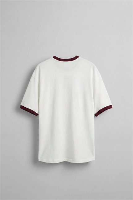 Erkek Oversize Şehir Serisi Kontrast Yaka T-Shirt Ekru / Mürdüm