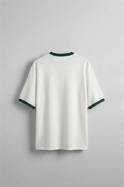 Erkek Oversize Şehir Serisi Kontrast Yaka T-Shirt Ekru / Yeşil