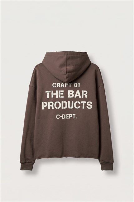 Erkek Oversize Sırt Baskılı Fermuarlı Kapüşonlu Sweatshirt Kahverengi