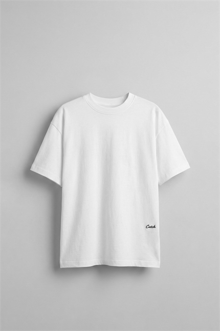 Erkek Oversize Sırt Baskılı Pamuklu T-Shirt Beyaz
