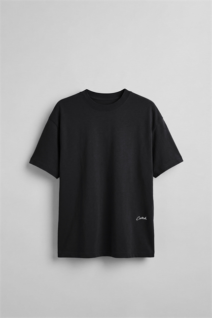 Erkek Oversize Sırt Baskılı Pamuklu T-Shirt Siyah