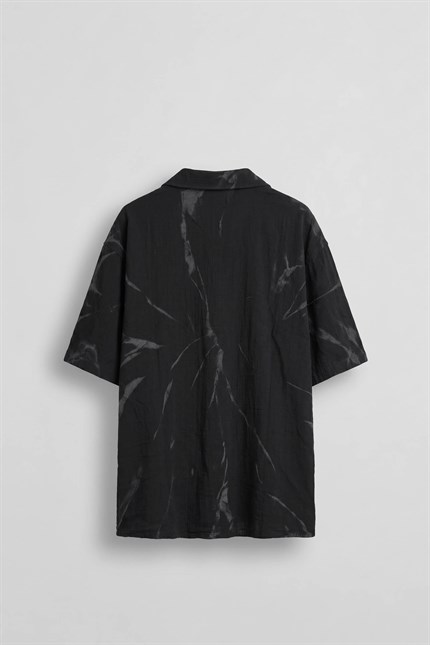 Erkek Oversize Spray Desenli Kısa Kollu Gömlek Siyah