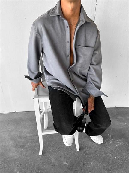 Erkek Oversize Süet Gömlek Ceket Antrasit