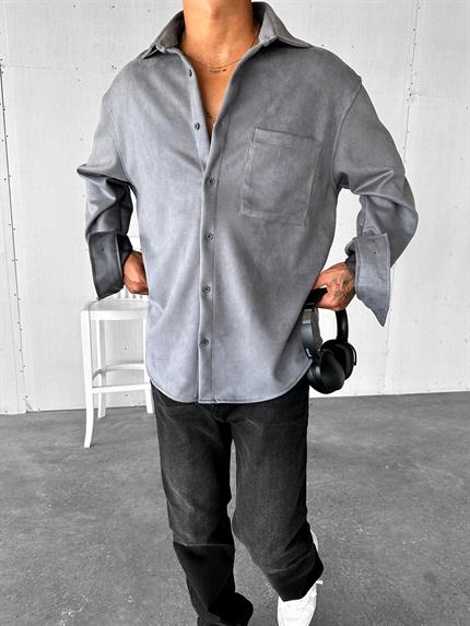 Erkek Oversize Süet Gömlek Ceket Antrasit