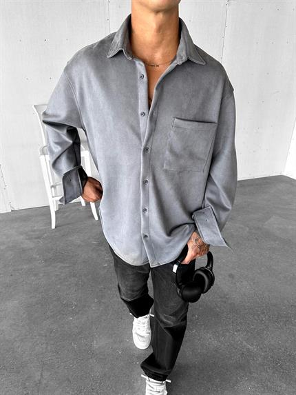 Erkek Oversize Süet Gömlek Ceket Antrasit